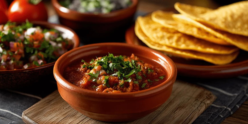 Fresh Salsa in Clay Bowl with Tortilla Chips