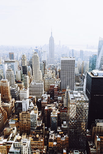 Aerial View of New York City Skyline with Empire State Building