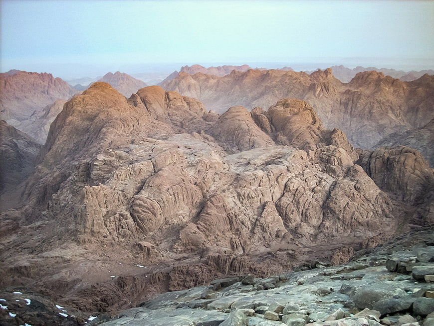 Panoramic view of rugged desert mountains in Sinai, Egypt