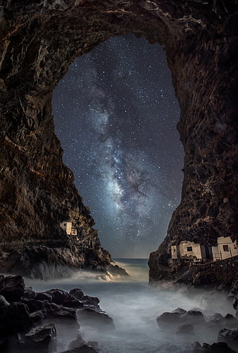 Milky Way Galaxy Viewed Through Coastal Sea Cave Arch