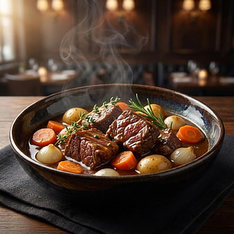 Steaming Bowl of Hearty Beef Stew with Vegetables
