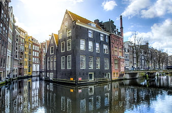 Traditional Dutch Canal Houses in Amsterdam
