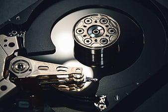Close-up of Hard Drive Platter and Actuator Arm
