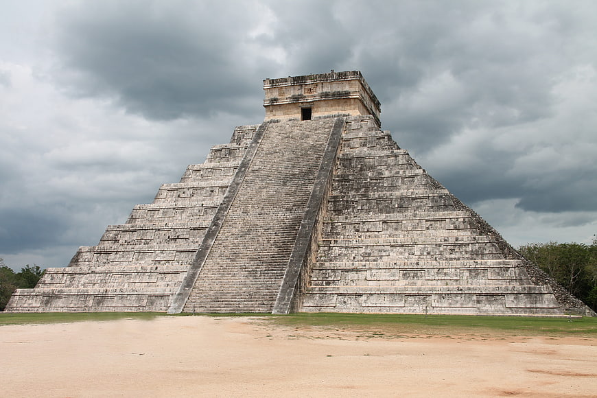 El Castillo Pyramid at Chichen Itza Under Dramatic Stormy Sky