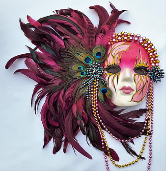 Ornate Pink and Purple Mardi Gras Masquerade Mask with Feathers