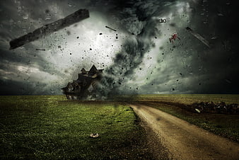 Dramatic Tornado Destroying House In Rural Field