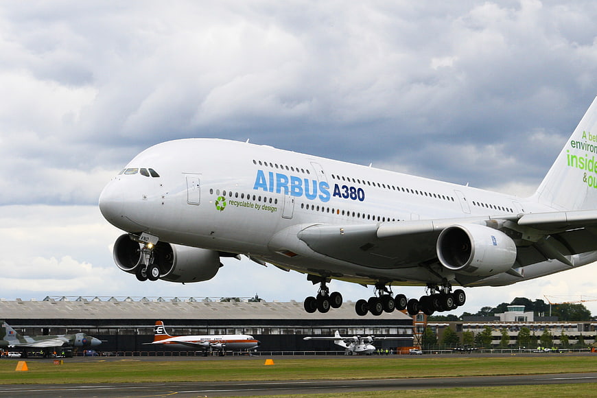 Airbus A380 Airplane Taking Off From Runway