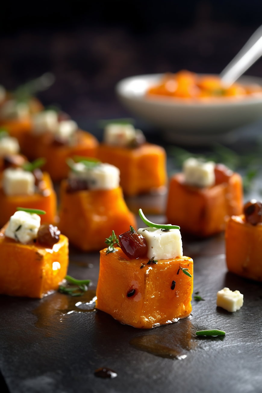 Roasted Sweet Potato Bites with Goat Cheese and Cranberries