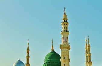 Green Dome and Minarets of Al-Masjid an-Nabawi in Medina