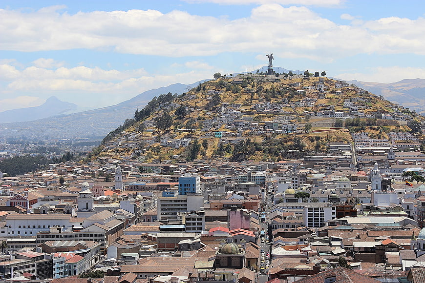 Aerial View of Quito City and El Panecillo Hill in Ecuador