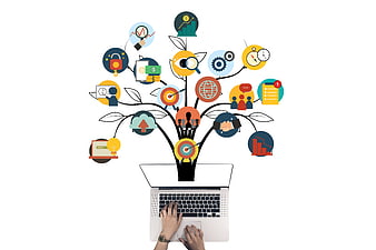 Business Strategy Tree Growing From Laptop With Digital Marketing Icons