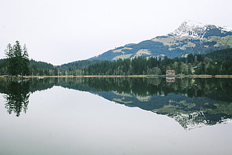 Serene Alpine Lake with Mountain Reflection and Forest