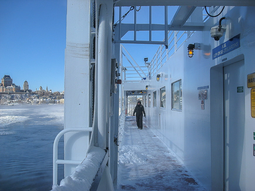 Ferry Deck in Winter with Quebec City Skyline
