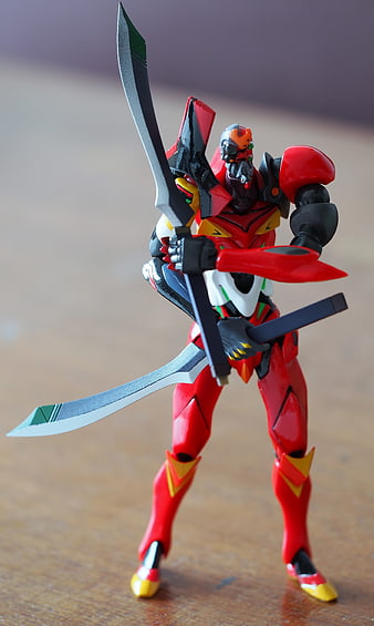 Red Mecha Robot Action Figure Holding Dual Swords