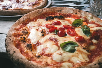 Close-up of Neapolitan Pizza Margherita with Fresh Basil