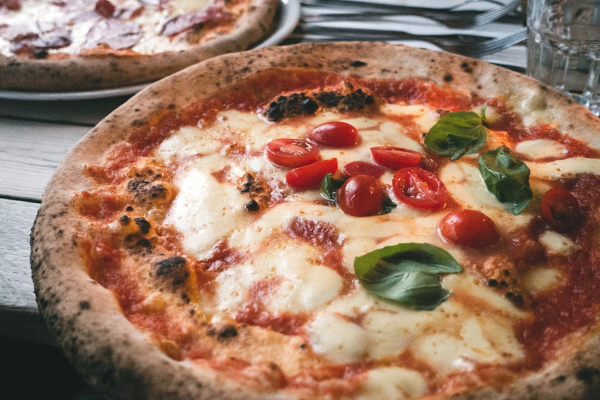 Close-up of Neapolitan Pizza Margherita with Fresh Basil