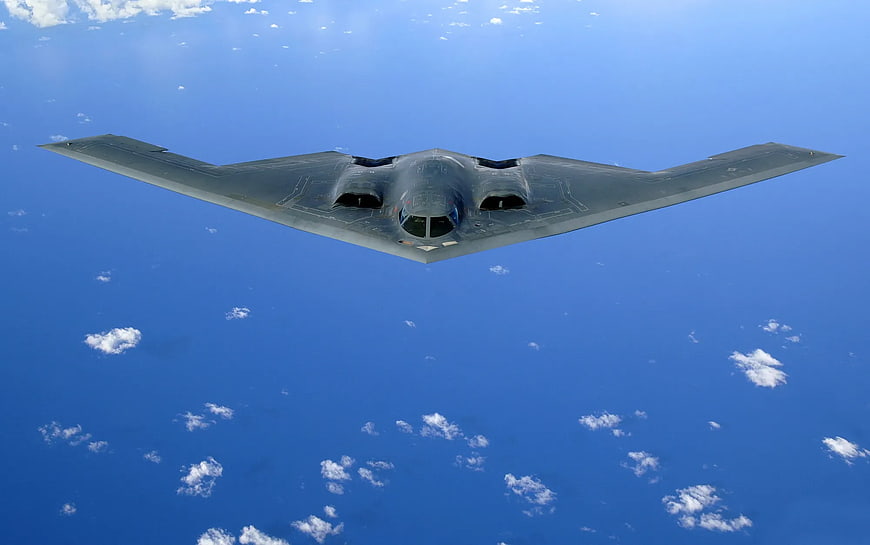 B-2 Spirit Stealth Bomber Flying in Blue Sky