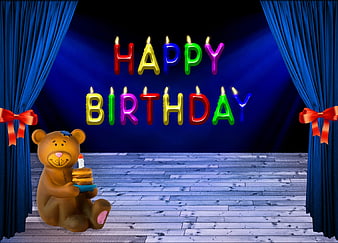 Happy Birthday Stage with Teddy Bear and Candles