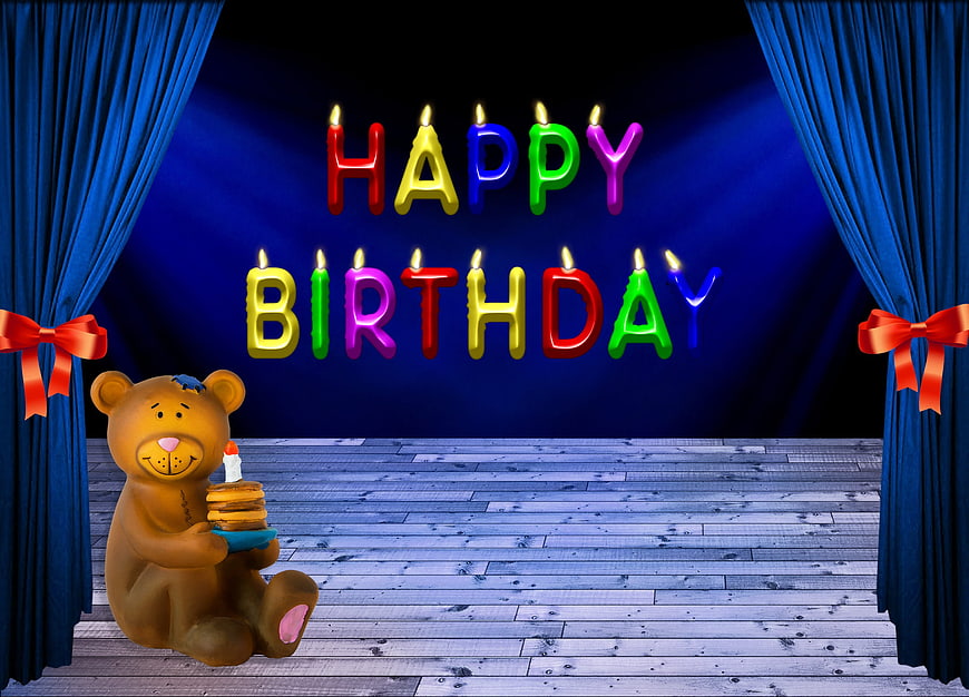 Happy Birthday Stage with Teddy Bear and Candles