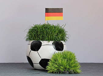 Soccer ball planter with German flag and grass