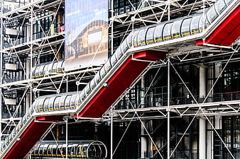 Centre Pompidou Architecture with Red Escalators