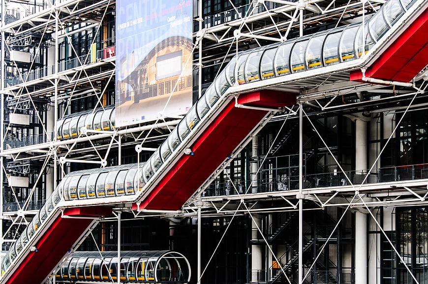 Centre Pompidou Architecture with Red Escalators