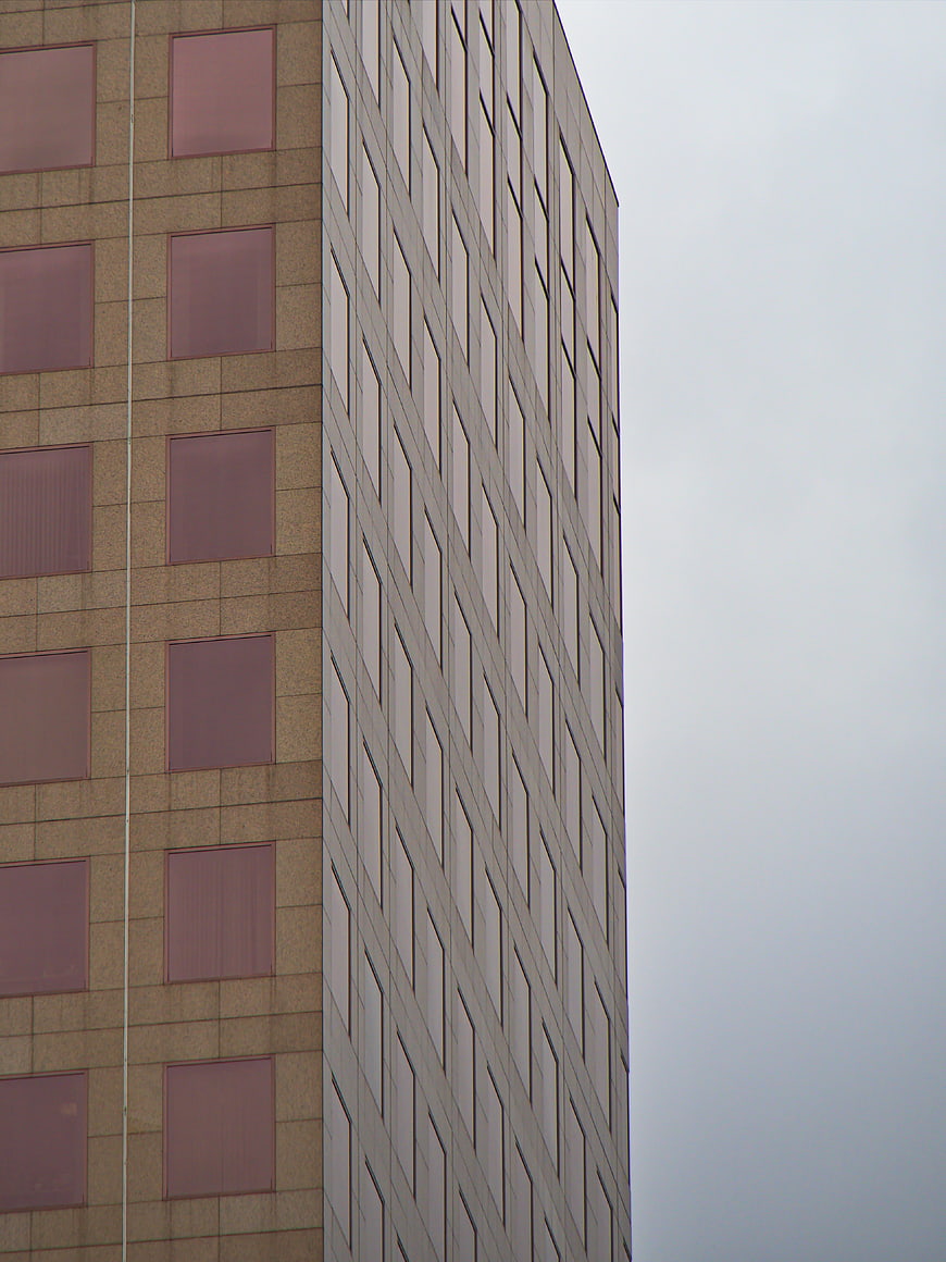 Modern Office Building Facade with Geometric Window Pattern