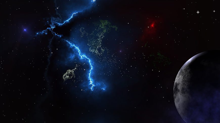 Digital Art of Blue Nebula and Planet in Deep Space