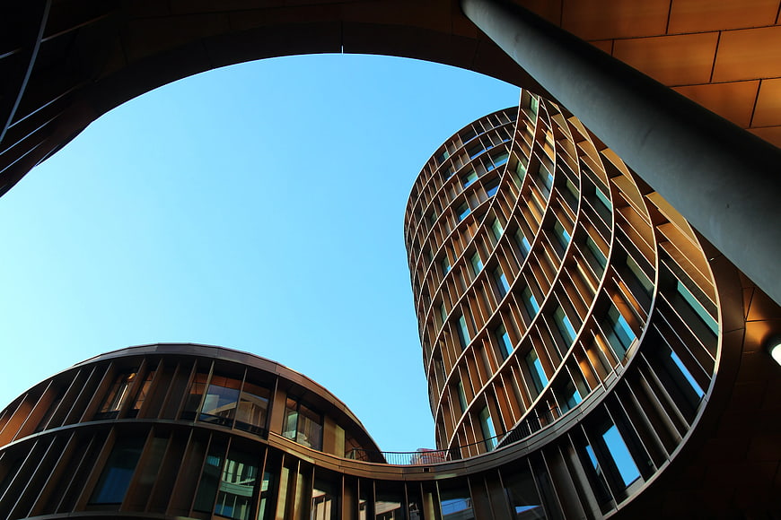Worm's Eye View of Modern Curved Architecture