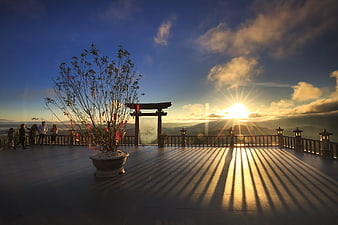 Sunset at Linh Phuoc Pagoda with Torii Gate and Mountain View