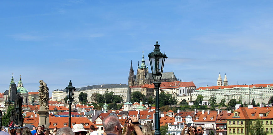 Prague Castle and Charles Bridge View with Tourists