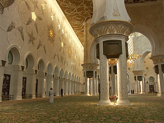 Interior of Al Nahyan Grand Mosque in Abu Dhabi, UAE