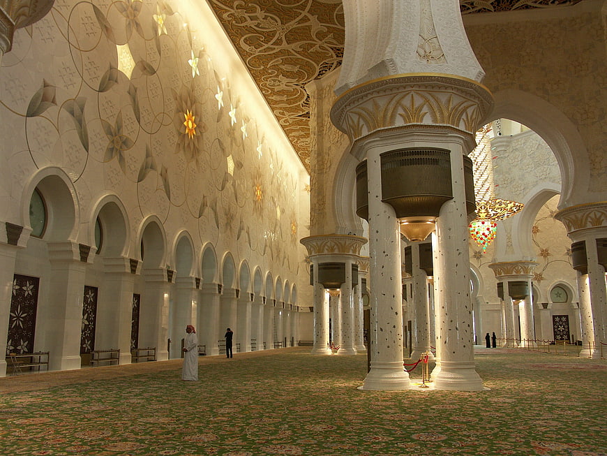Interior of Al Nahyan Grand Mosque in Abu Dhabi, UAE