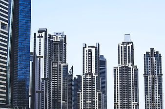 Dubai Modern Skyscrapers Against Clear Blue Sky