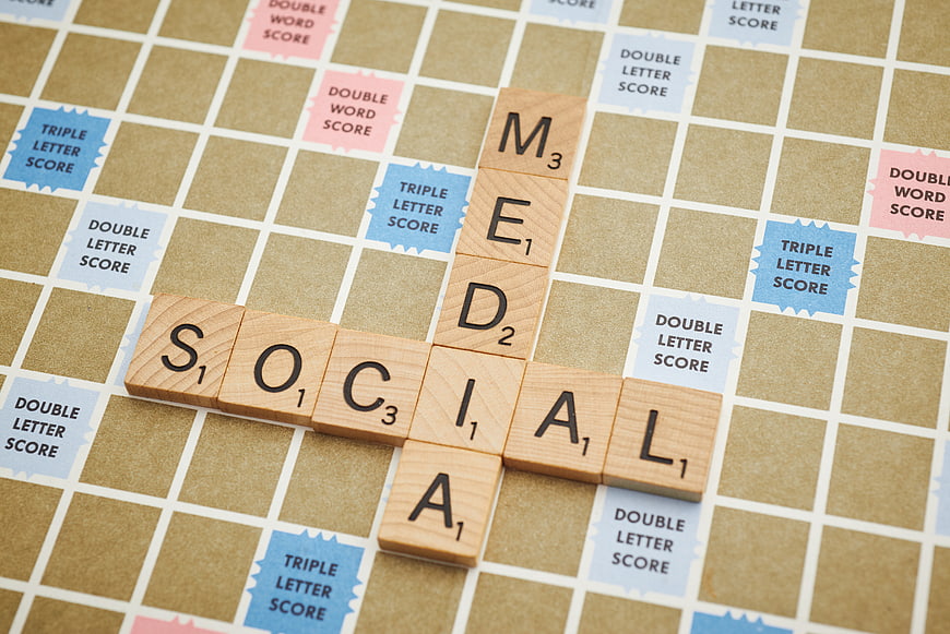 Social Media Concept on Scrabble Board Game Tiles