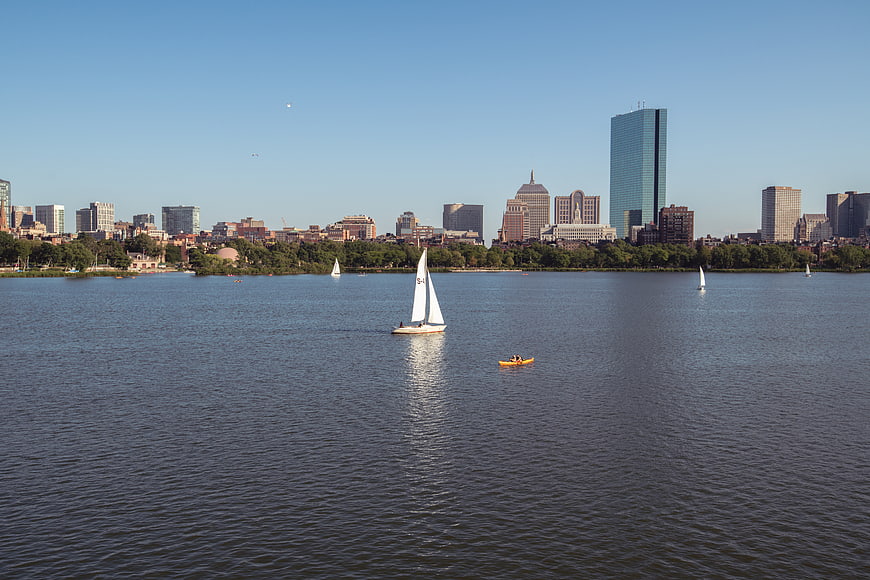 Boston skyline with sailboats on the Charles River