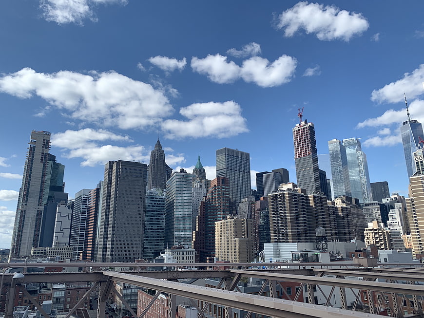 New York City Skyline with Skyscrapers and Blue Sky
