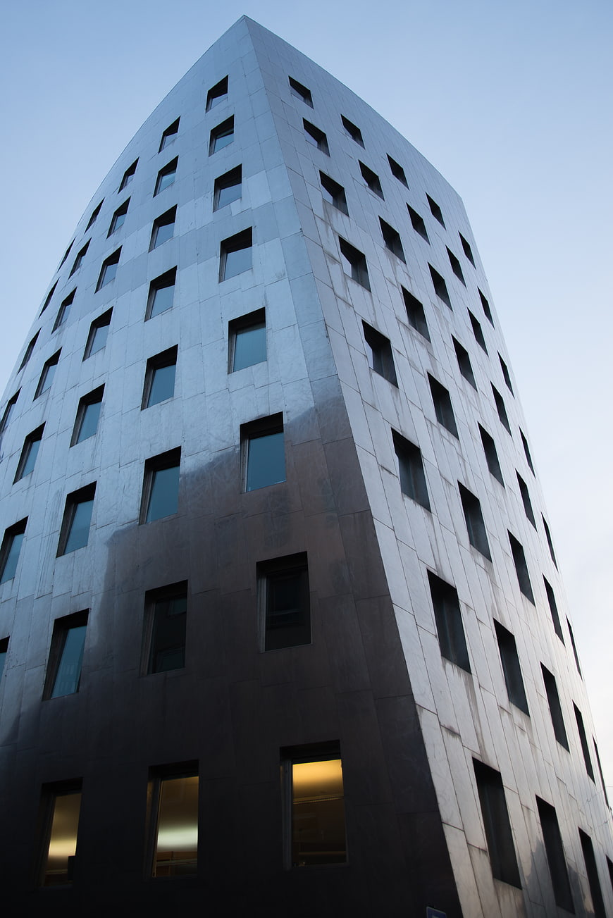 Low angle view of modern office building facade
