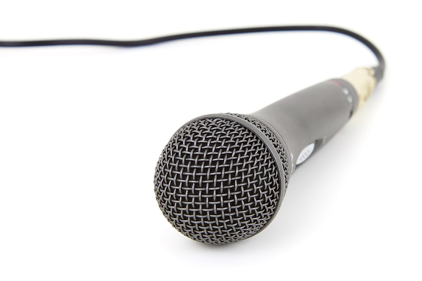 Black Wired Microphone on White Background