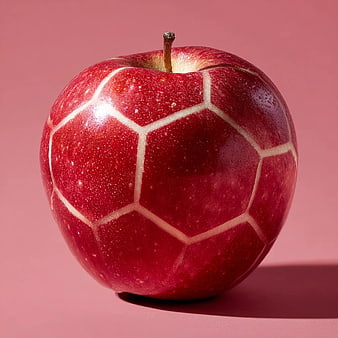 Red Apple with Geometric Hexagon Pattern on Pink Background