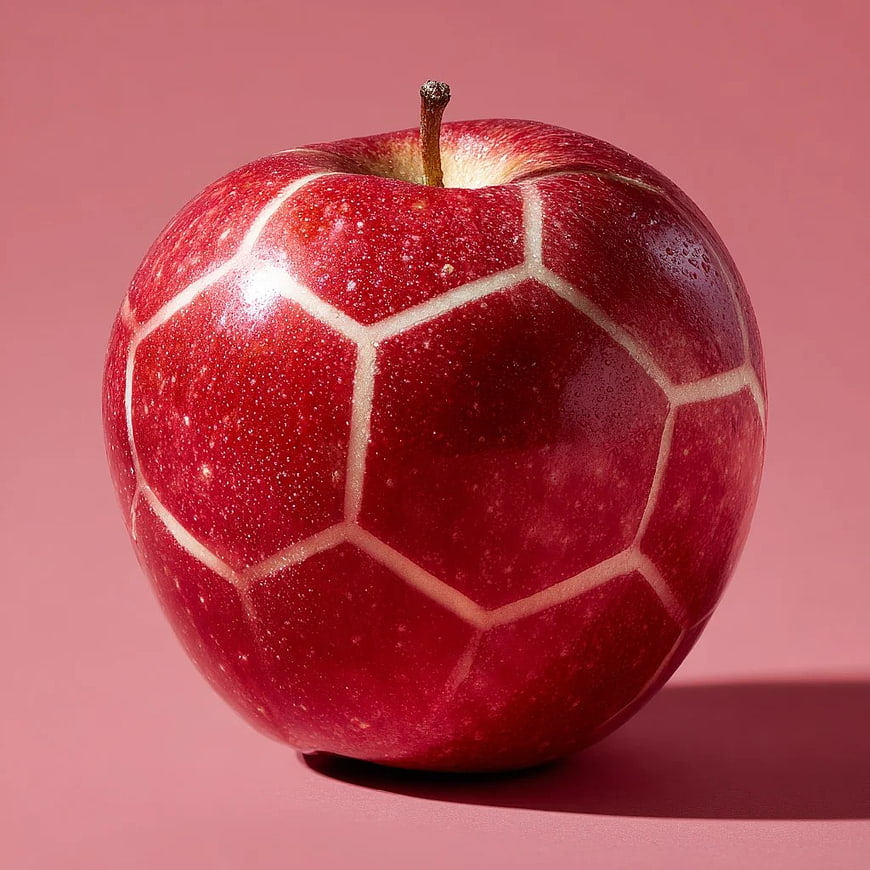 Red Apple with Geometric Hexagon Pattern on Pink Background