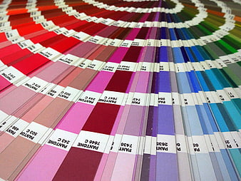 Close-up of Fanned Pantone Color Swatches