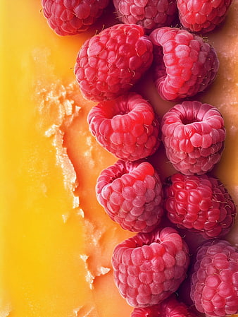 Frozen Raspberries on Yellow Background