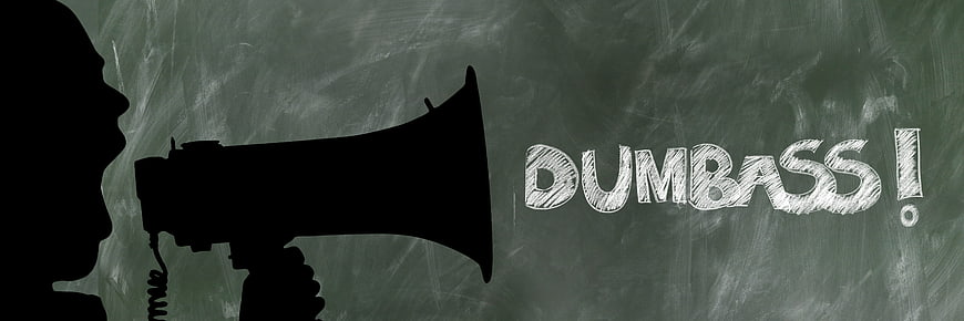 Silhouette shouting megaphone with chalk text dumbass on blackboard