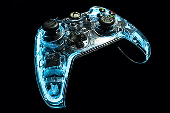 Transparent Blue Xbox Controller On Black Background