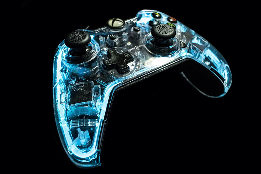 Transparent Blue Xbox Controller On Black Background