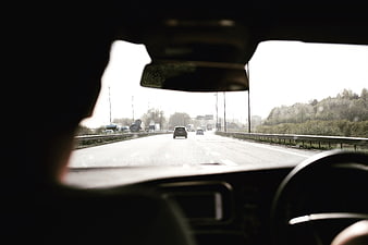Driver's View of Highway Traffic on Overcast Day