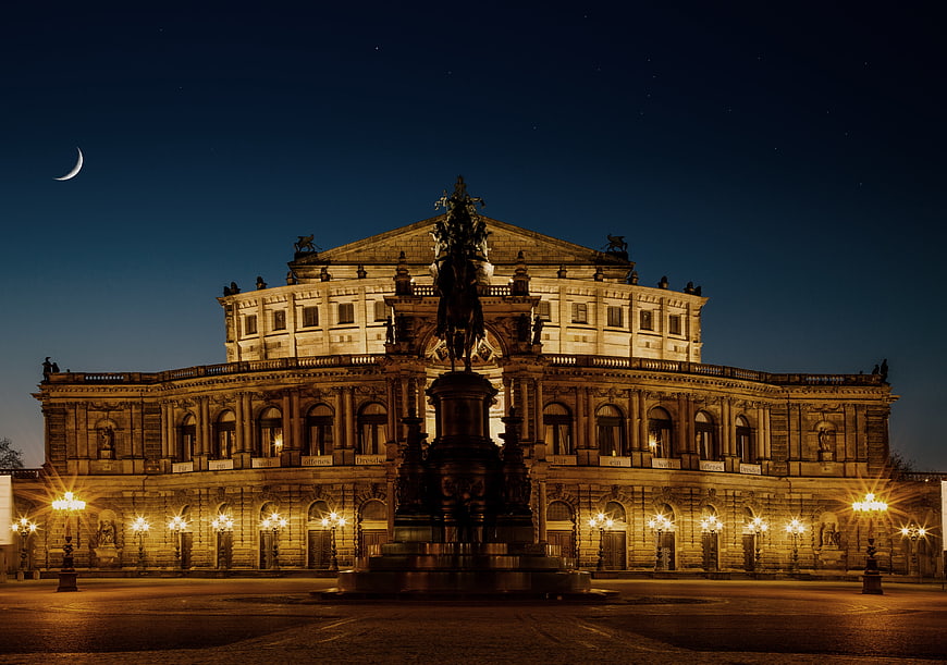 Semper Opera House Dresden Night Sky Moon