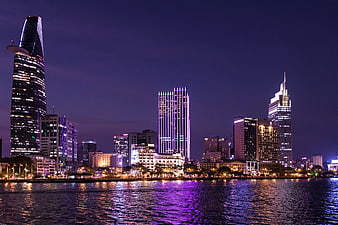 Ho Chi Minh City Skyline at Night with Bitexco Financial Tower