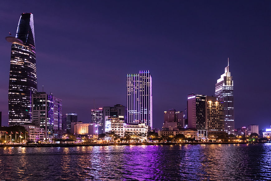 Ho Chi Minh City Skyline at Night with Bitexco Financial Tower